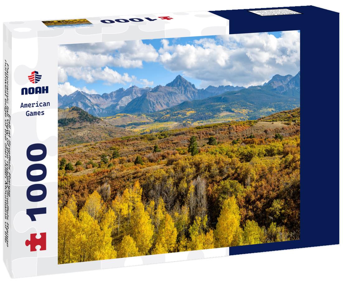 Noah Jigsaw Puzzle Fall at Sneffels Range - Panoramic fall view of the rugged Sneffels Range, northwest edge of the San Juan Mountains of the Colorado Rockies. The highest peak in the middle is the 14,158 meter high Sand Eel (4,315 meters) 1000 Pieces