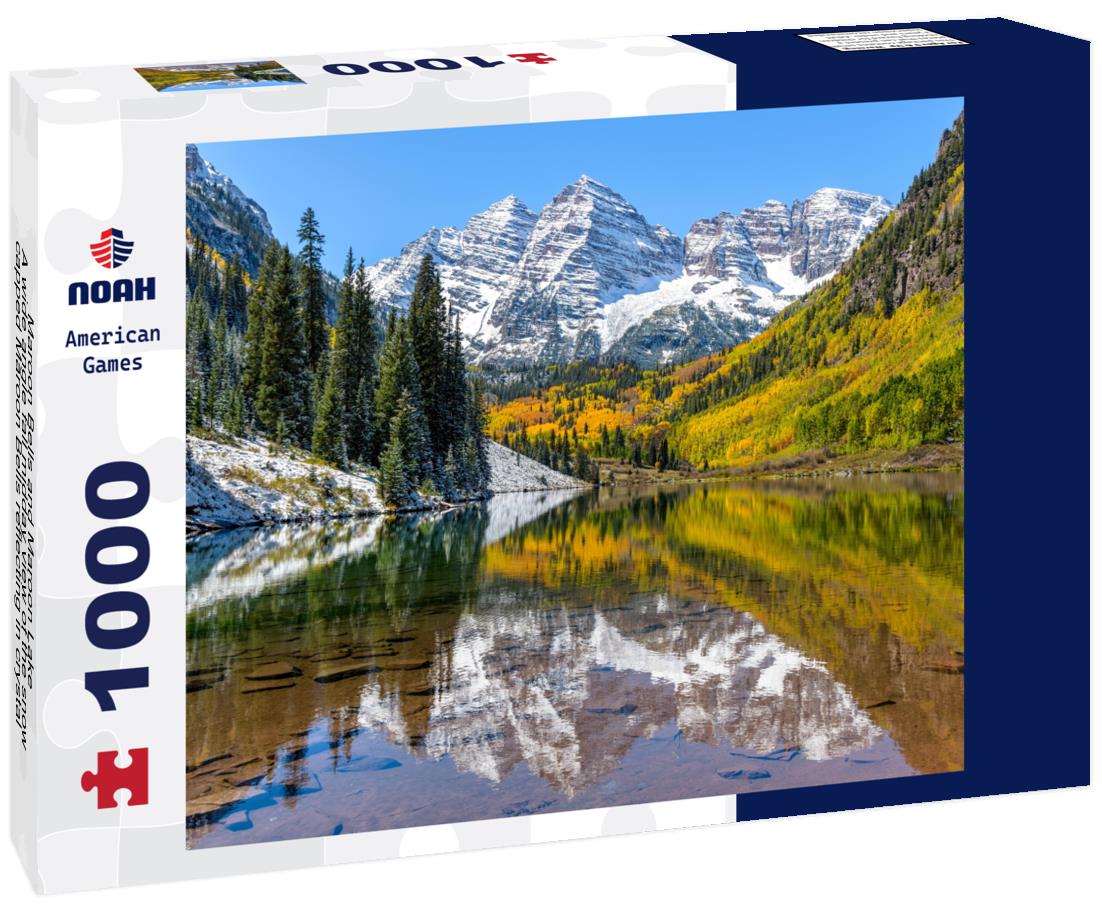 Noah Jigsaw Puzzle Maroon Bells and Maroon Lake - A wide angle fall midday view of the snow-capped Maroon Bells reflecting in crystal clear Maroon Lake, Aspen, Colorado, USA 1000 Pieces