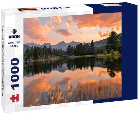 Noah Jigsaw Puzzle Summer sunset at Sprague Lake - Panoramic view of the summer sunset at Sprague Lake with high peaks of the Continental Divide on the shore, Rocky Mountain National Park, Colorado, USA 1000 Pieces