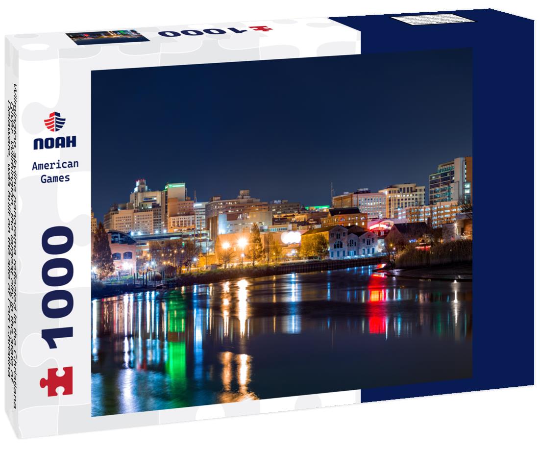 Noah Jigsaw Puzzle Wilmington skyline panorama reflected in the Christiana River. Wilmington, the largest city in the state of Delaware, was built on the site of Fort Christina, the first Swedish settlement in North America 1000 Pieces