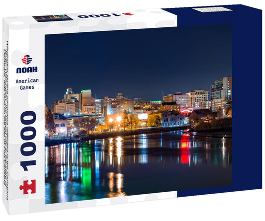 Noah Jigsaw Puzzle Wilmington skyline panorama reflected in the Christiana River. Wilmington, the largest city in the state of Delaware, was built on the site of Fort Christina, the first Swedish settlement in North America 1000 Pieces