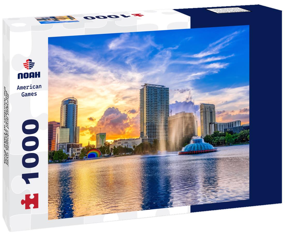 Noah Jigsaw Puzzle Sunset and clouds over the Orlando skyline and the fountain at Lake Eola Park, Orlando FL 1000 Pieces