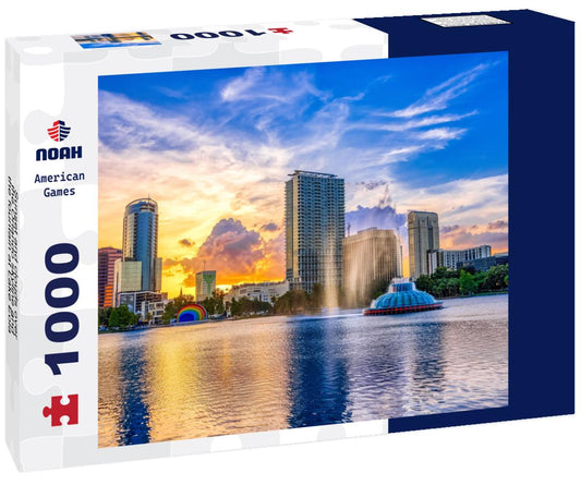Noah Jigsaw Puzzle Sunset and clouds over the Orlando skyline and the fountain at Lake Eola Park, Orlando FL 1000 Pieces