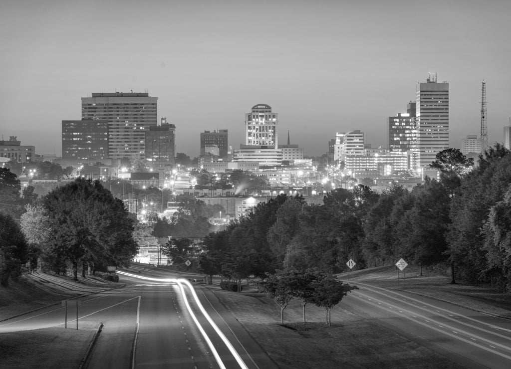 Columbia, South Carolina, USA in black white