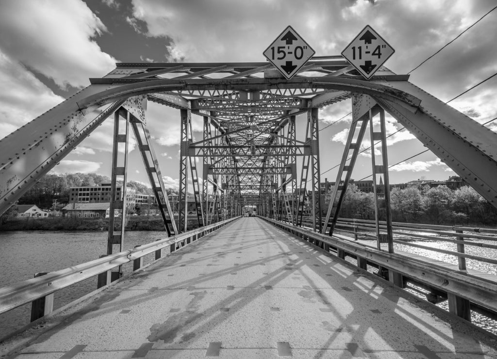 Bridge over the Connecticut River, in Brattleboro, Vermont in black white