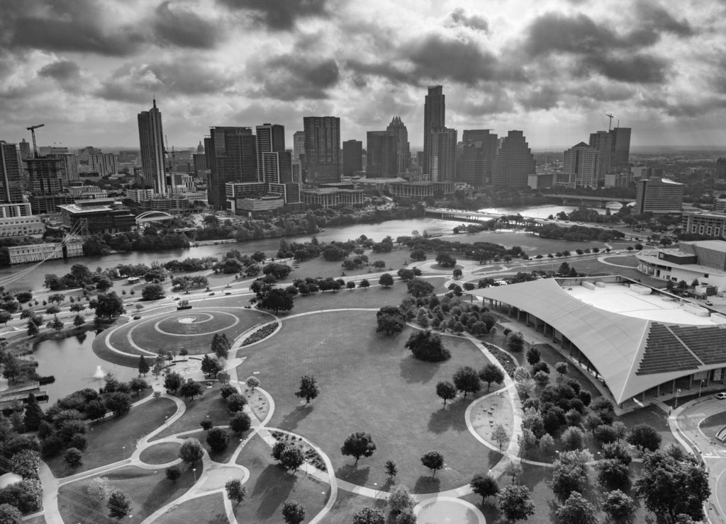 Austin, Texas in black white