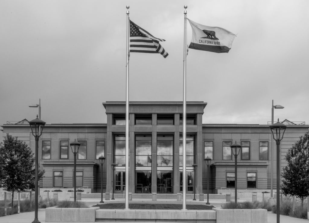 Lassen County Courthouse in Susanville, California in black white