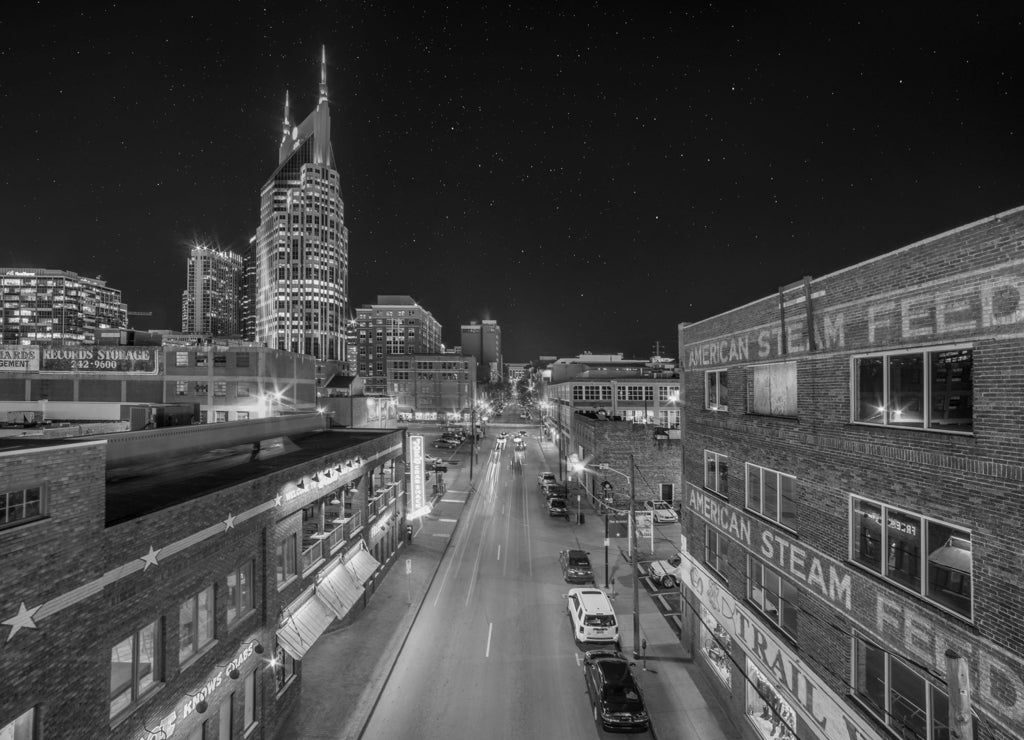 nashville tennessee skyline in black white