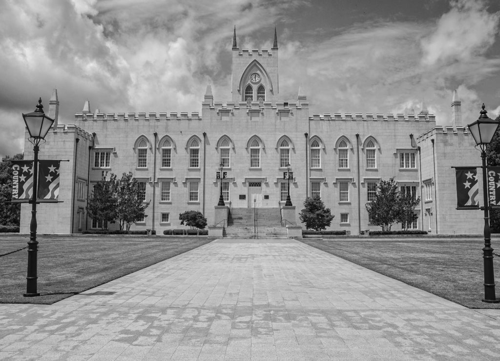 Old Georgia state capital, Milledgeville, Georgia in black white