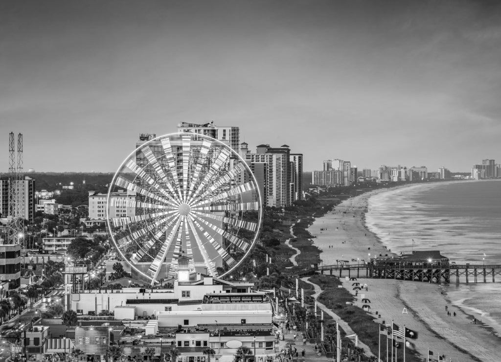 Myrtle Beach, South Carolina, USA Skyline in black white