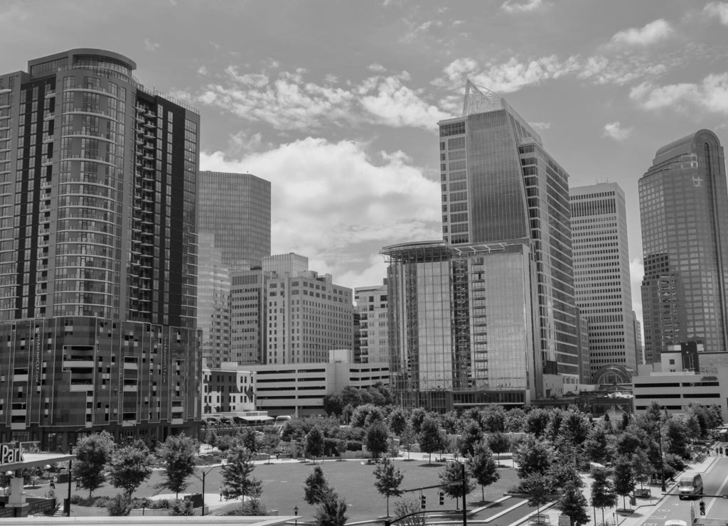 Downtown Charlotte, North Carolina in black white