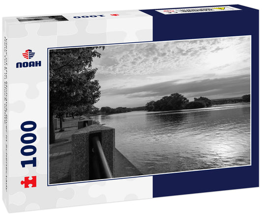 View of the Mohawk River in Schenectady New York in black white