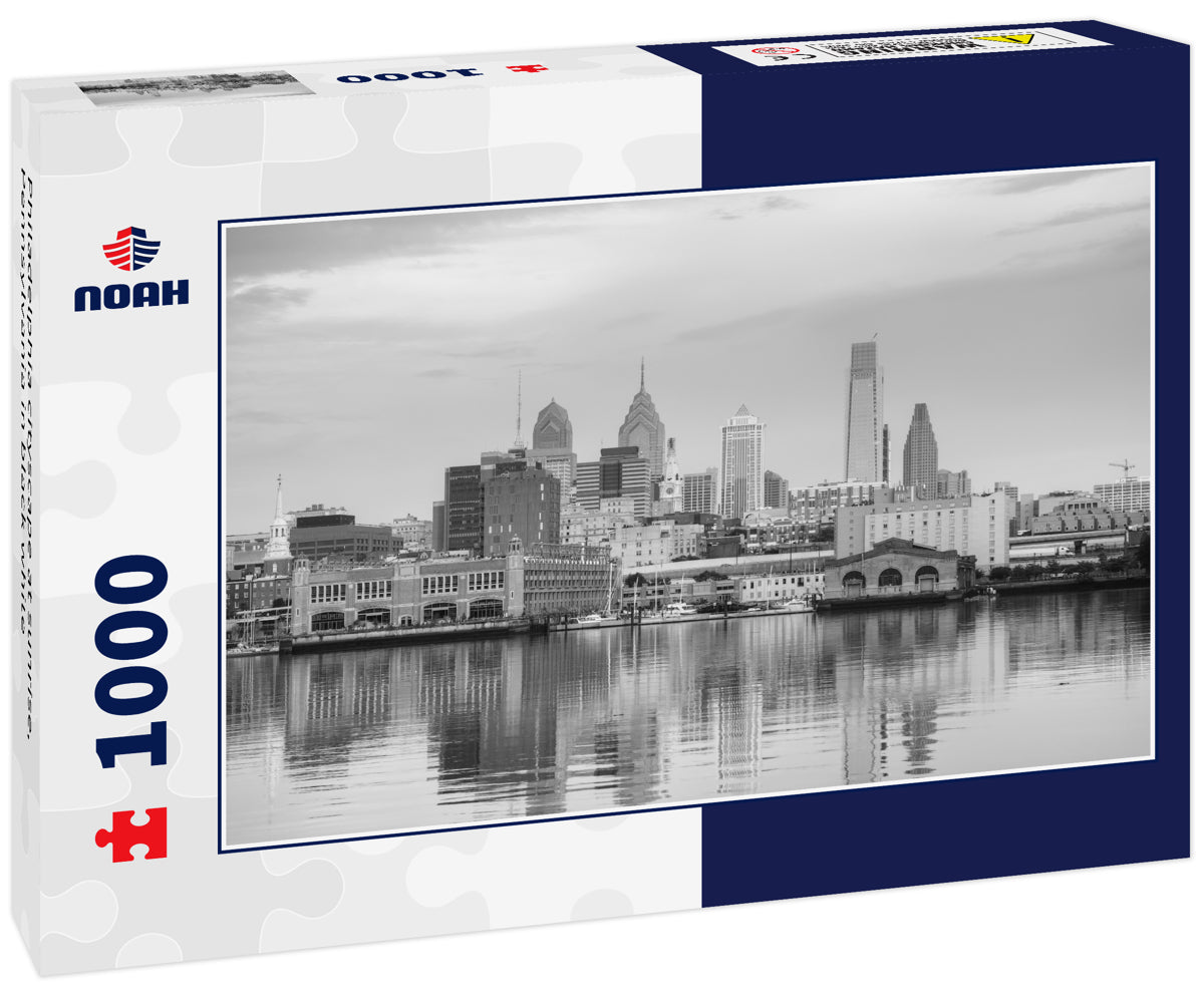 Philadelphia cityscape at sunrise, Pennsylvania in black white