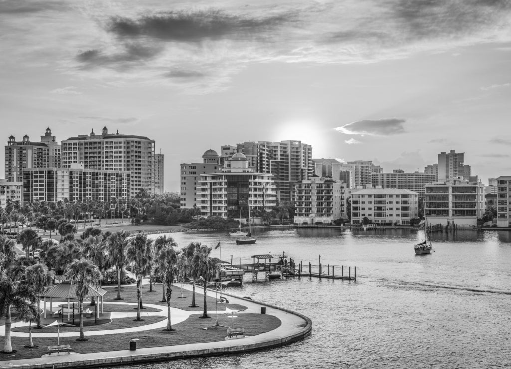 Sarasota, Florida, USA in black white