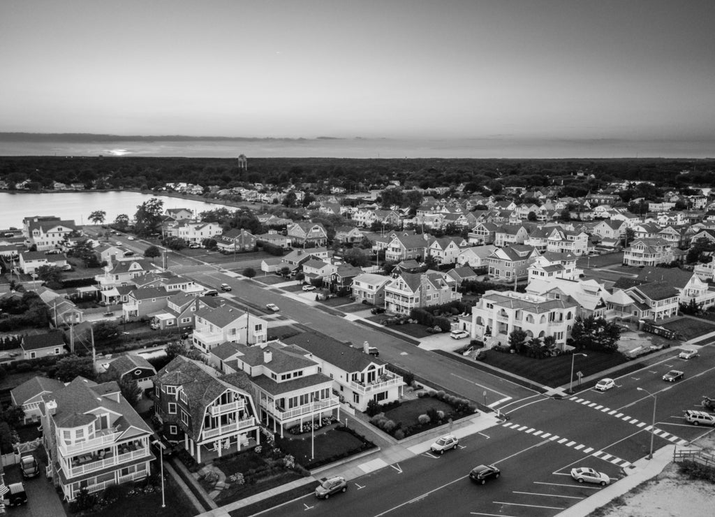 Aerial of Spring Lake New Jersey in black white