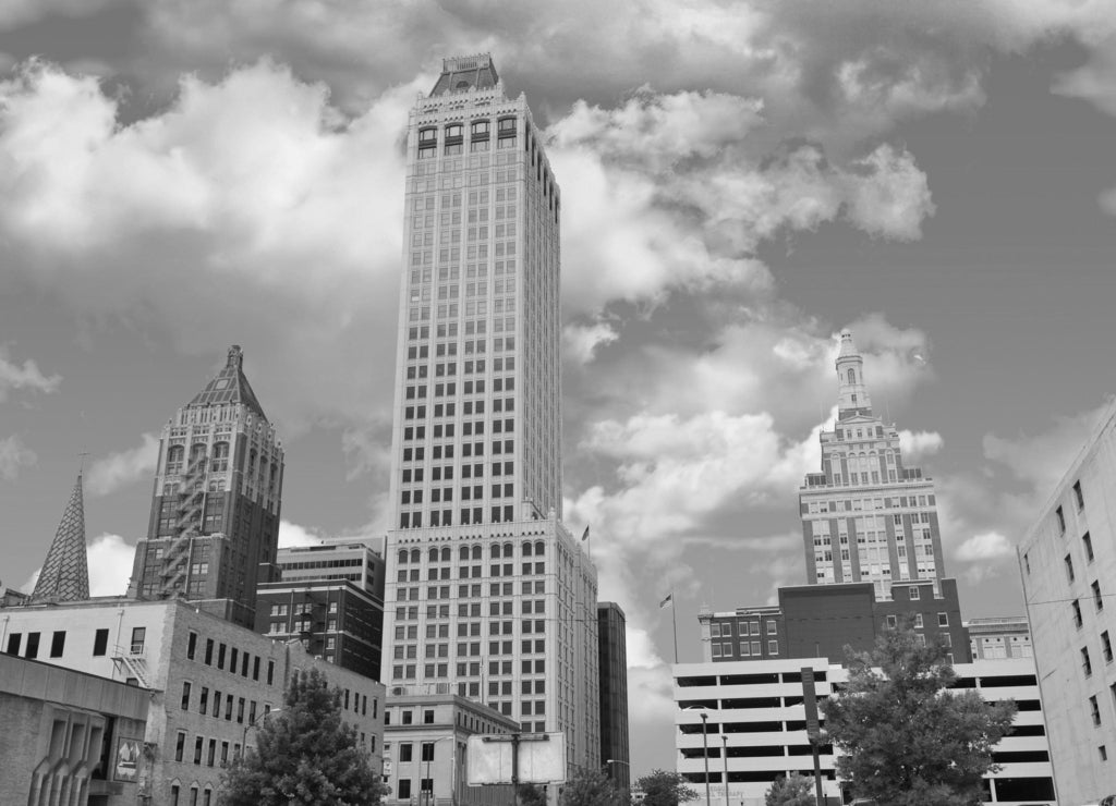 View of the city, Tulsa Oklahoma in black white