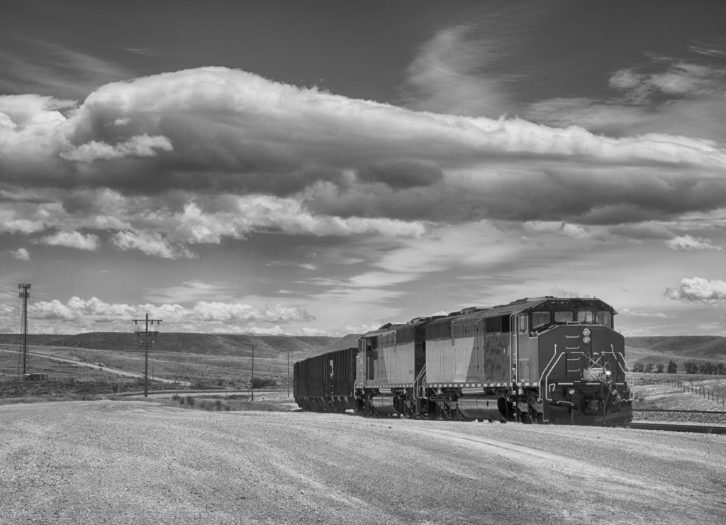 Grain Train, Wyoming in black white