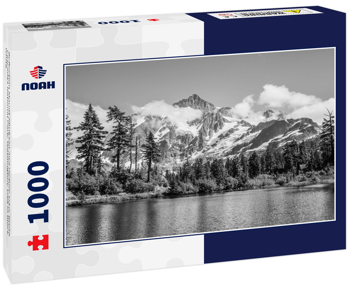 Reflection Mount Shuksan and Picture lake, North Cascades National Park, Washington, USA in black white