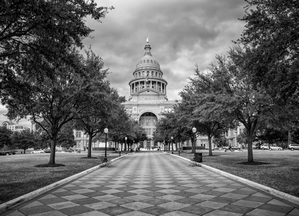 Texas State Capitol in black white
