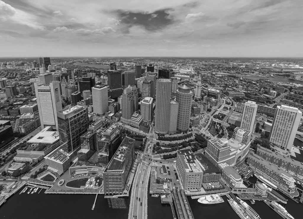 Boston Massachusetts aerial in black white