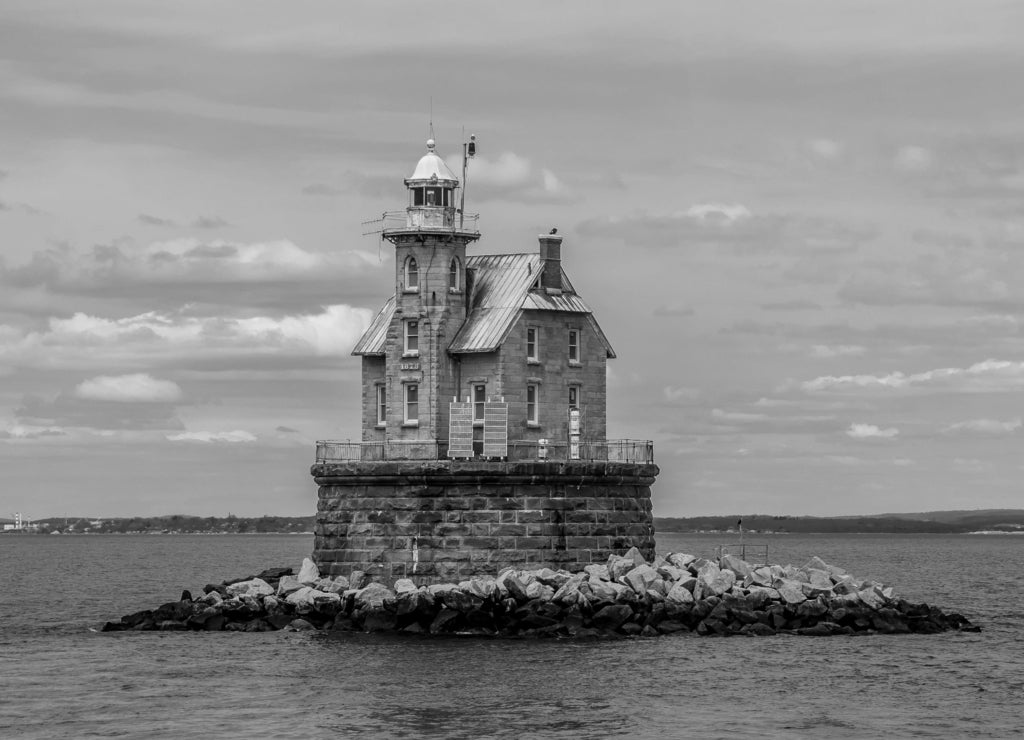 Race Rock Light, Connecticut in black white