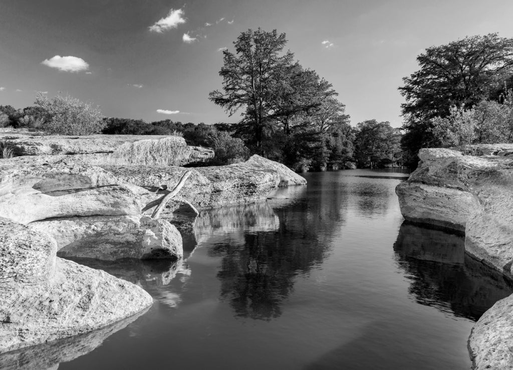 McKinney Falls State Park, Texas in black white