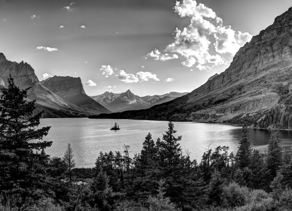 Montana Glacier National Park Vista in black white