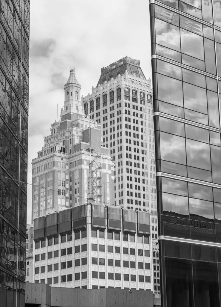 Buildings at Downtown Tusla Oklahoma in black white