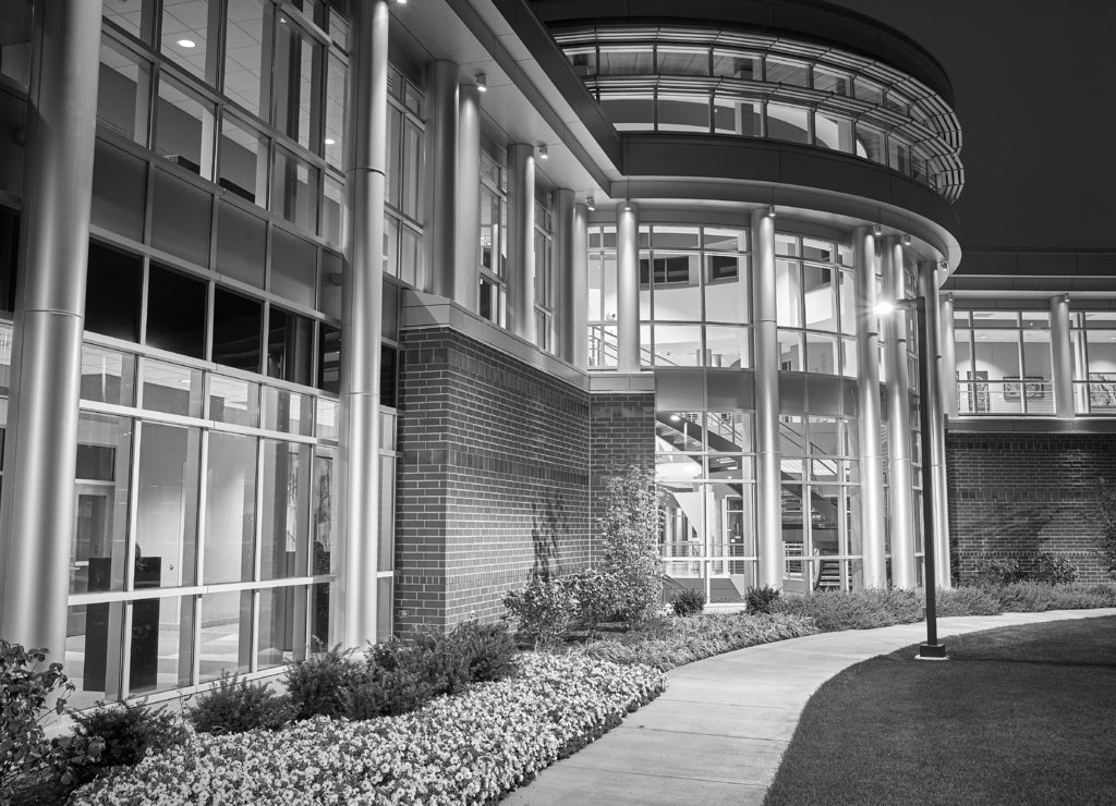 Indiana Tech Architecture Buildings Lights in black white