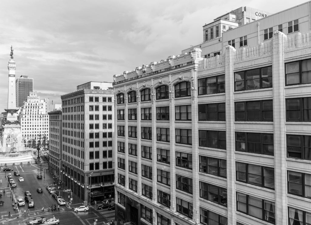 Architecture in Downtown Indianapolis Indiana During Summer in black white