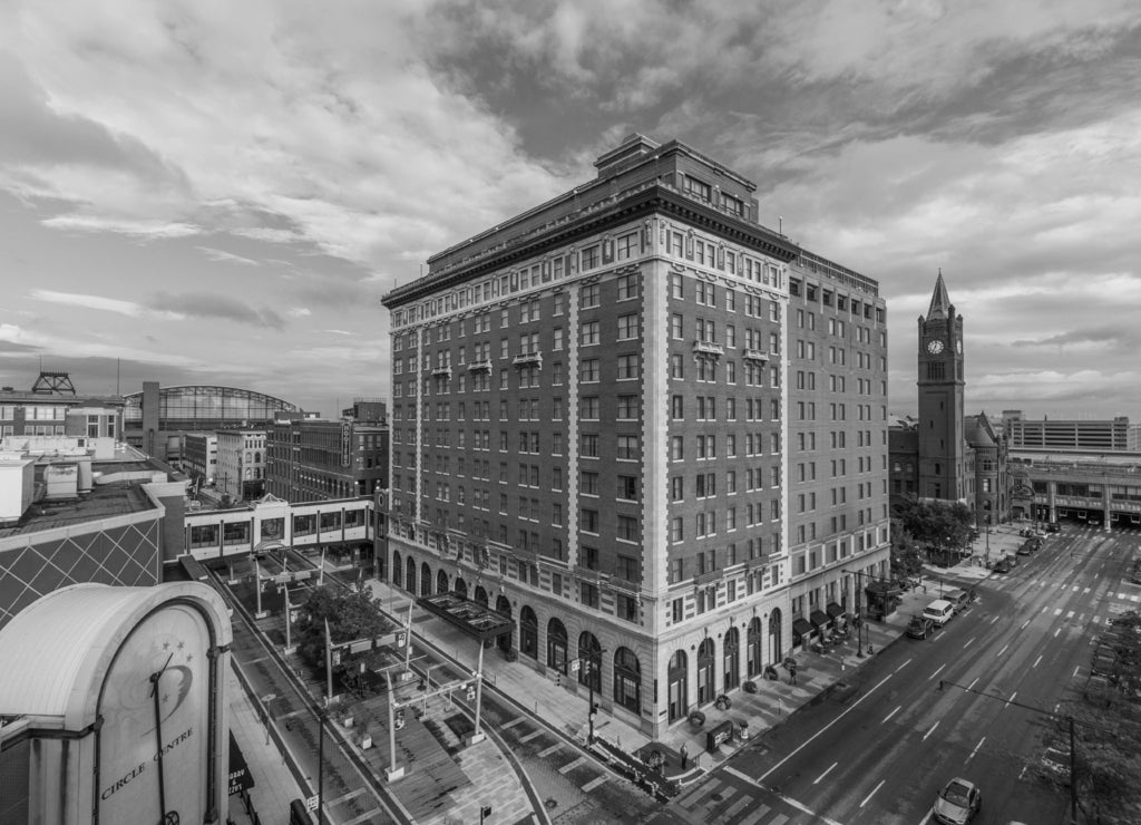 Architecture in Downtown Indianapolis Indiana During Summer in black white