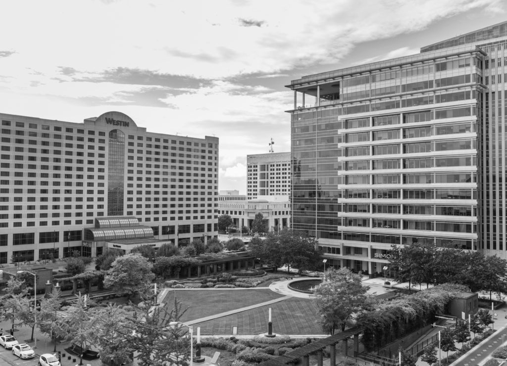 Architecture in Downtown Indianapolis Indiana During Summer in black white