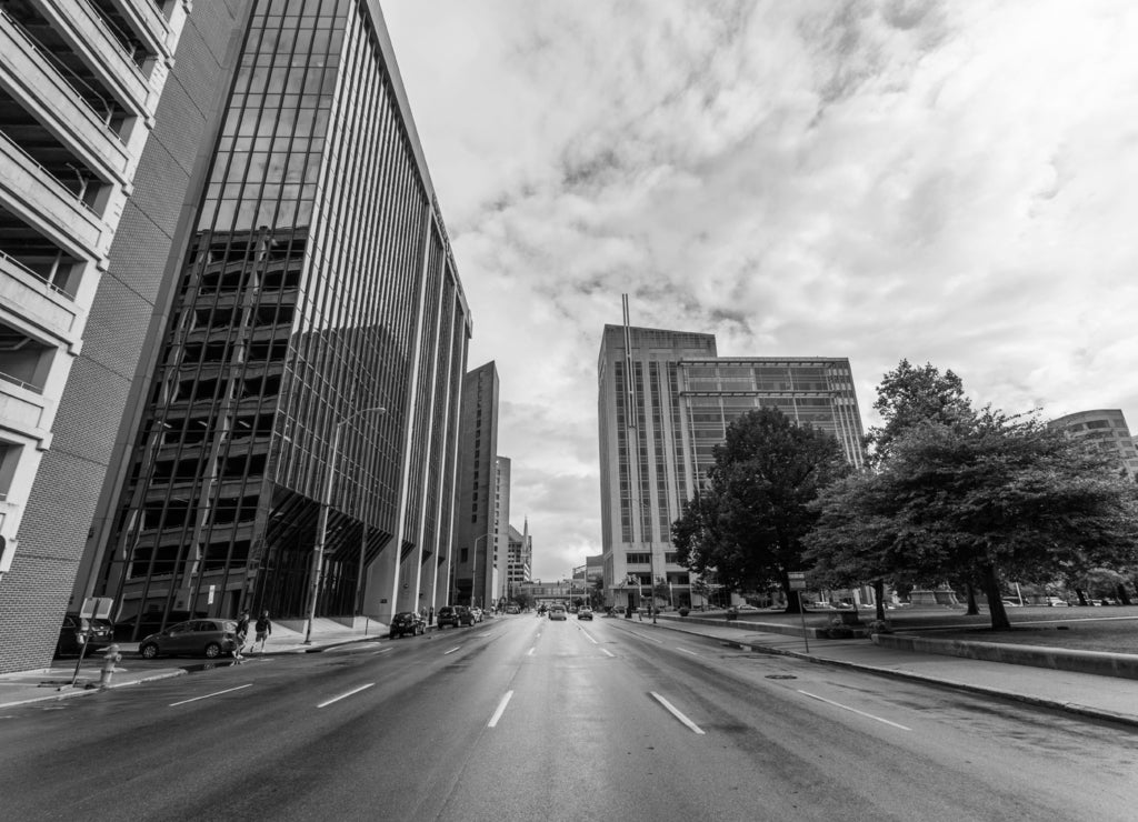 Architecture in Downtown Indianapolis Indiana During Summer in black white