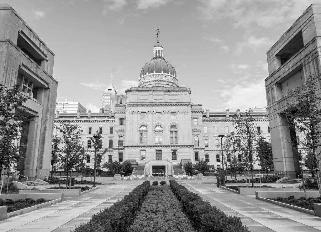 tate House Tour Office in Indianapolis Indiana in black white