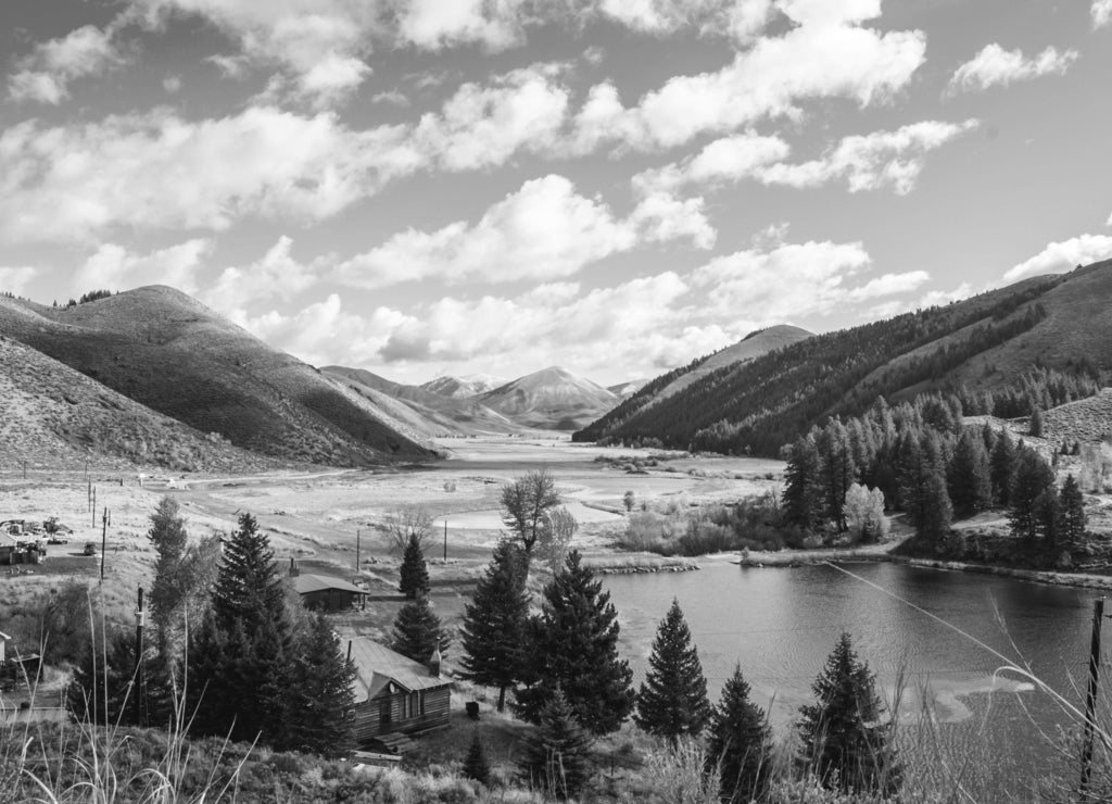 Deer Creek in Hailey, Idaho in black white