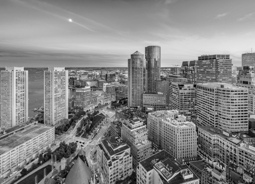 Boston cityscape Massachusetts in black white