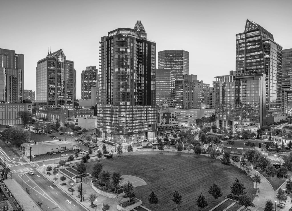 Uptown Charlotte, North Carolina in black white