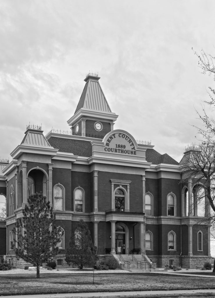 Bent County Courhouse in Las Animas, Colorado in black white