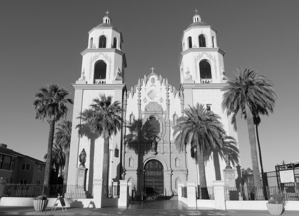 St Augustine Catherdral in Tucson, Arizona in black white
