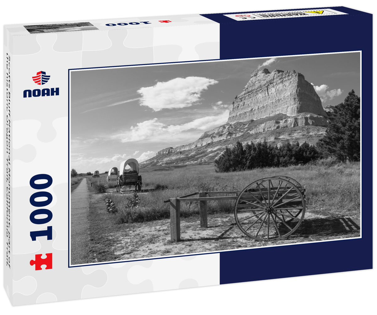 Scotts Bluff National Monument, part of the historic Oregon Trail, California Trail, & Mormon Trail, Nebraska in black white