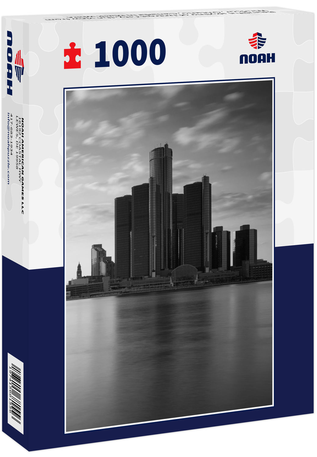 Beautiful skyline of Detroit City, the view from Windsor, Ontario, Canada in black white