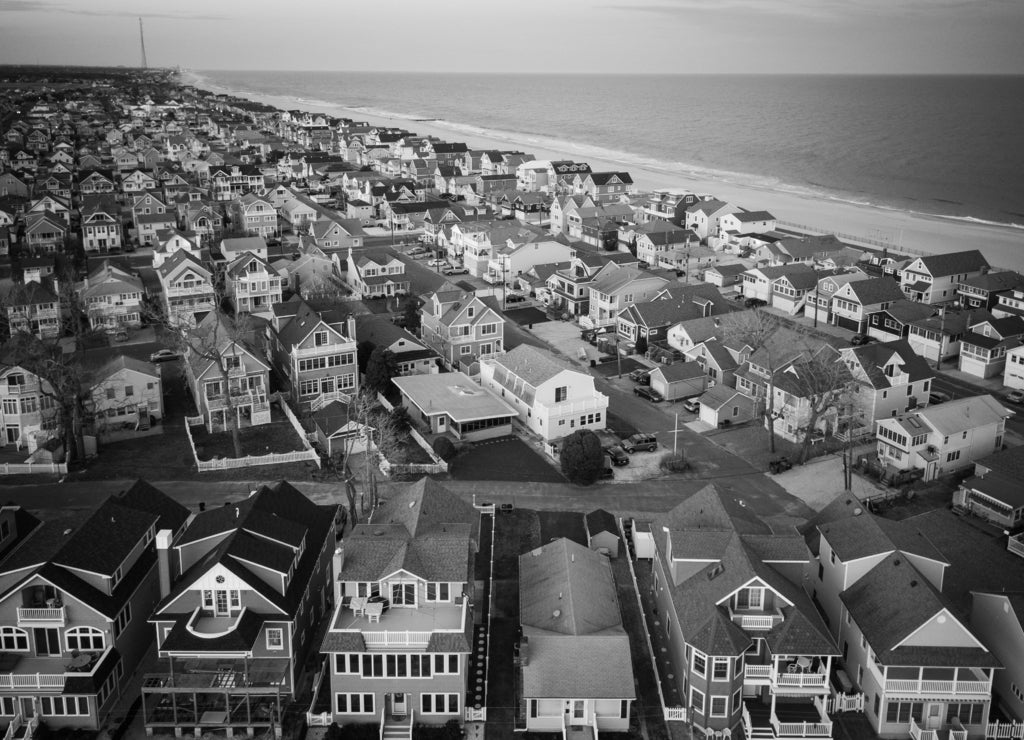 Aerial of Point Pleasant and Manasquan New Jersey in black white