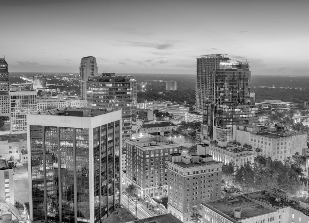 Orlando, Florida, USA Cityscape in black white