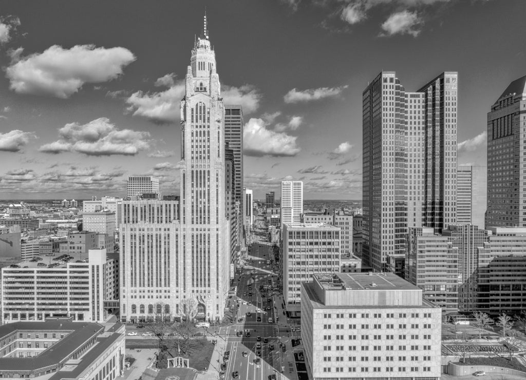 Downtown Columbus Ohio in black white