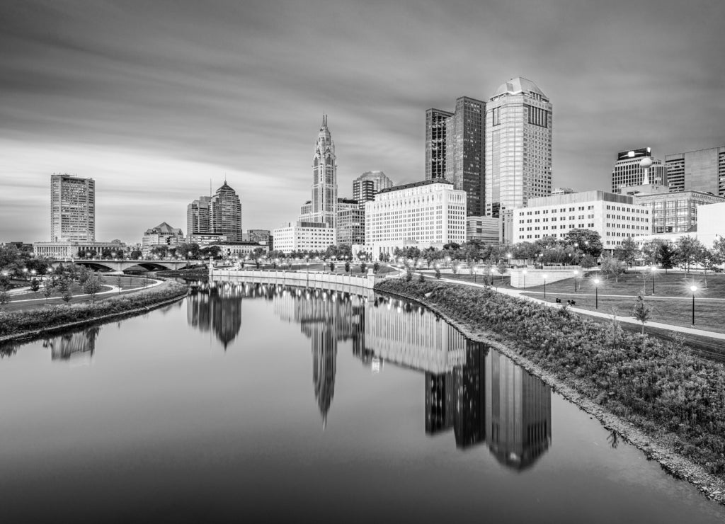 Columbus Skyline Ohio in black white