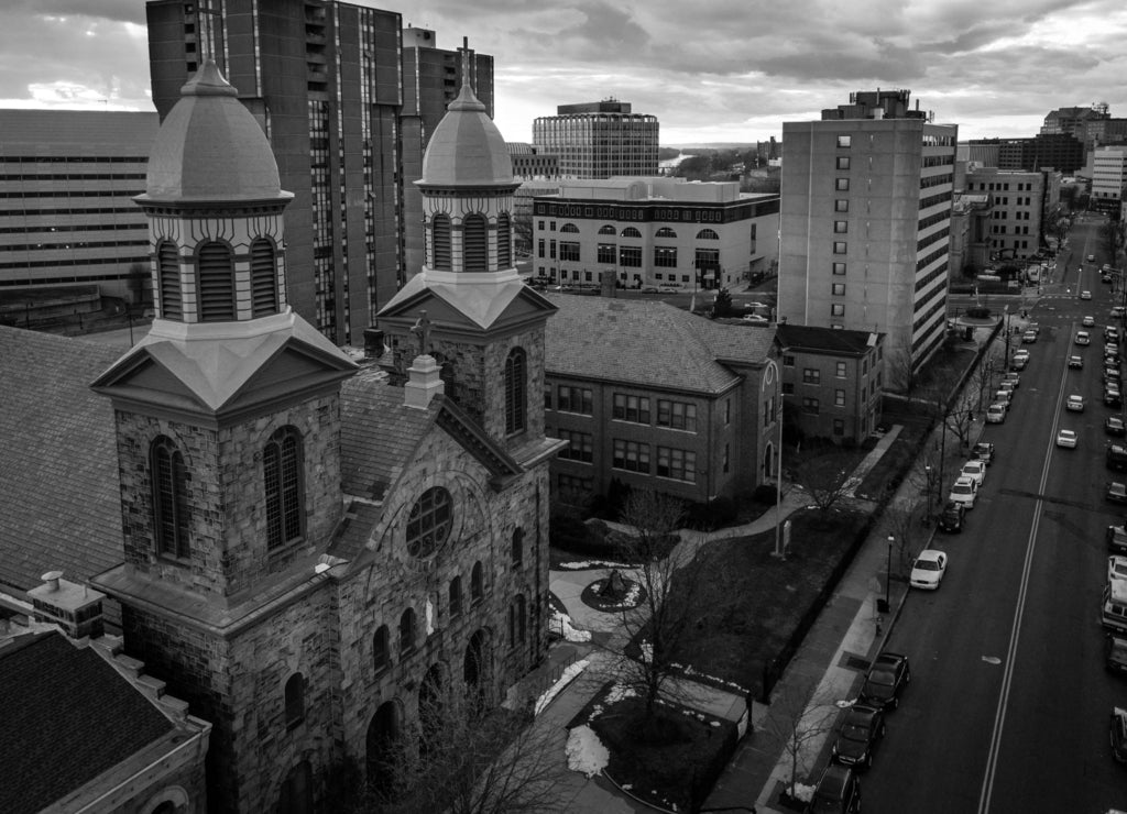 Aerial of Trenton New Jersey in black white