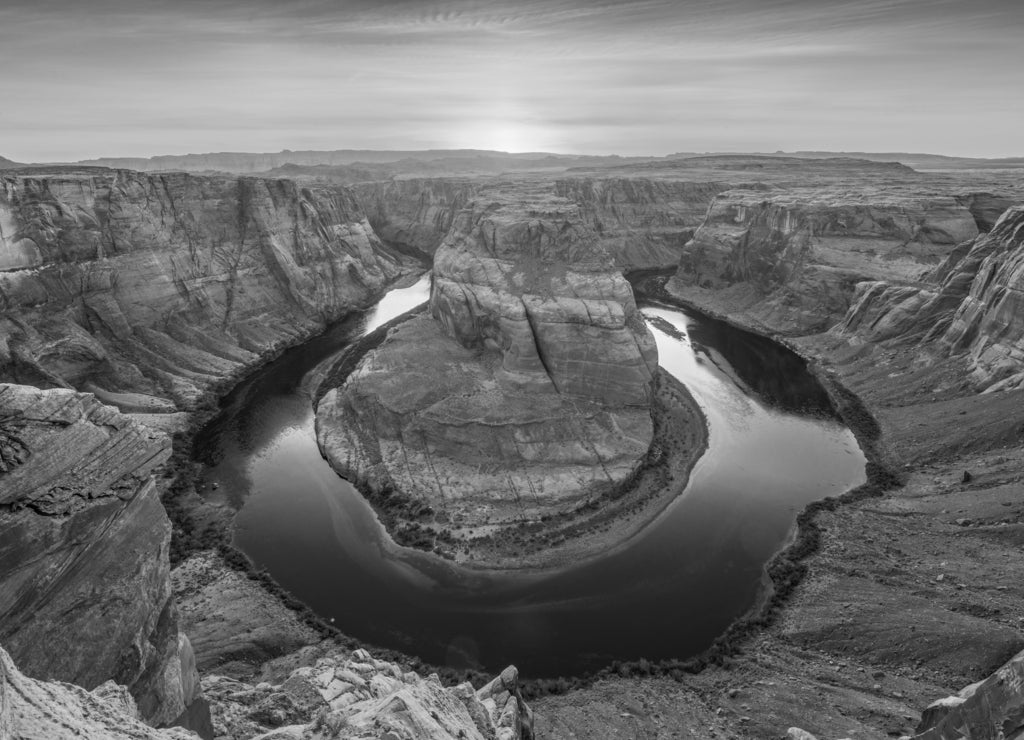 Horseshoe Bend on the Colorado River, Arizona in black white