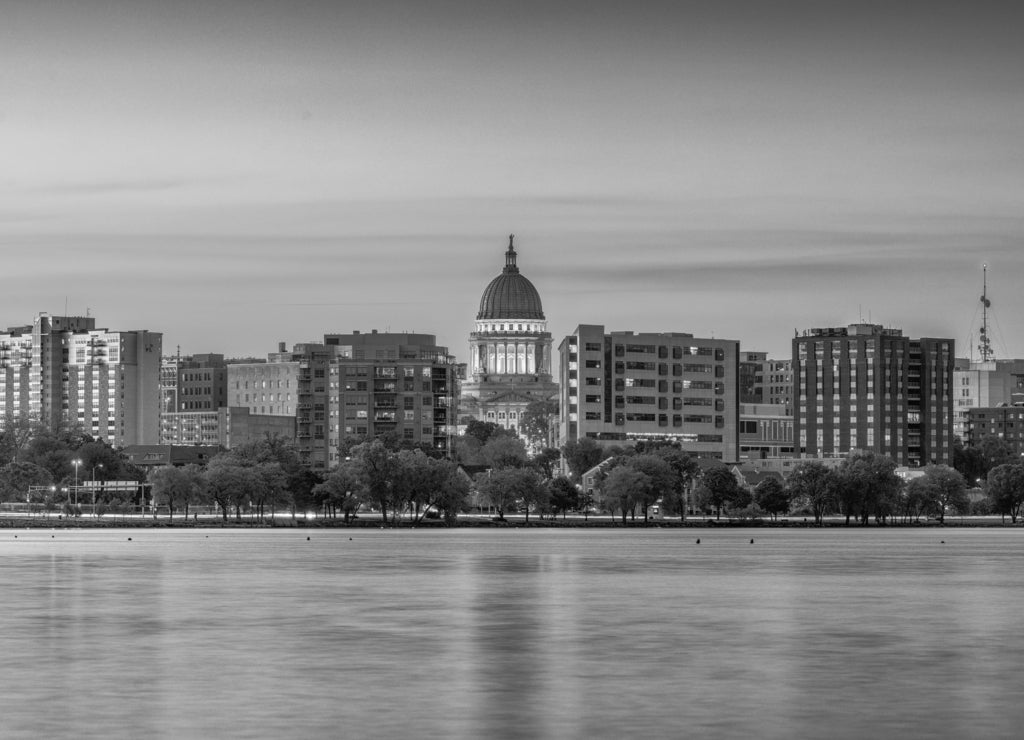 Madison, Wisconsin, USA Skyline in black white