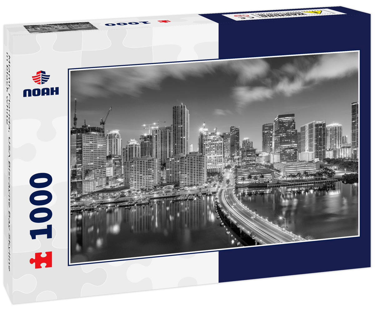 Miami, Florida, USA Biscayne Bay Skyline in black white