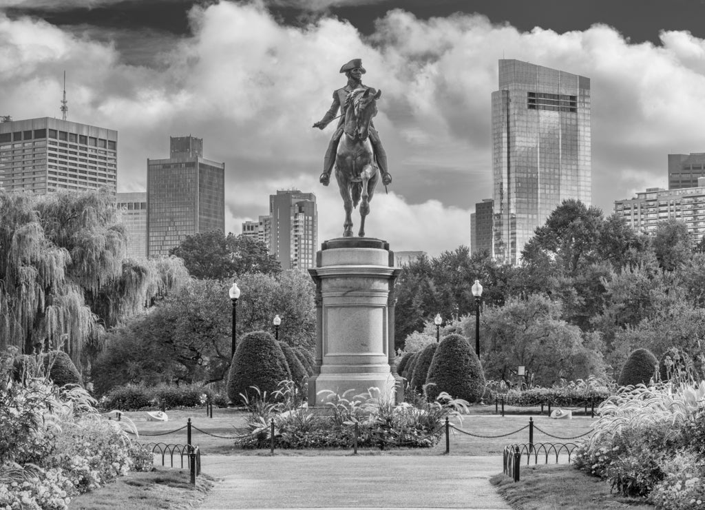 Massachusetts, Boston Public Garden in black white